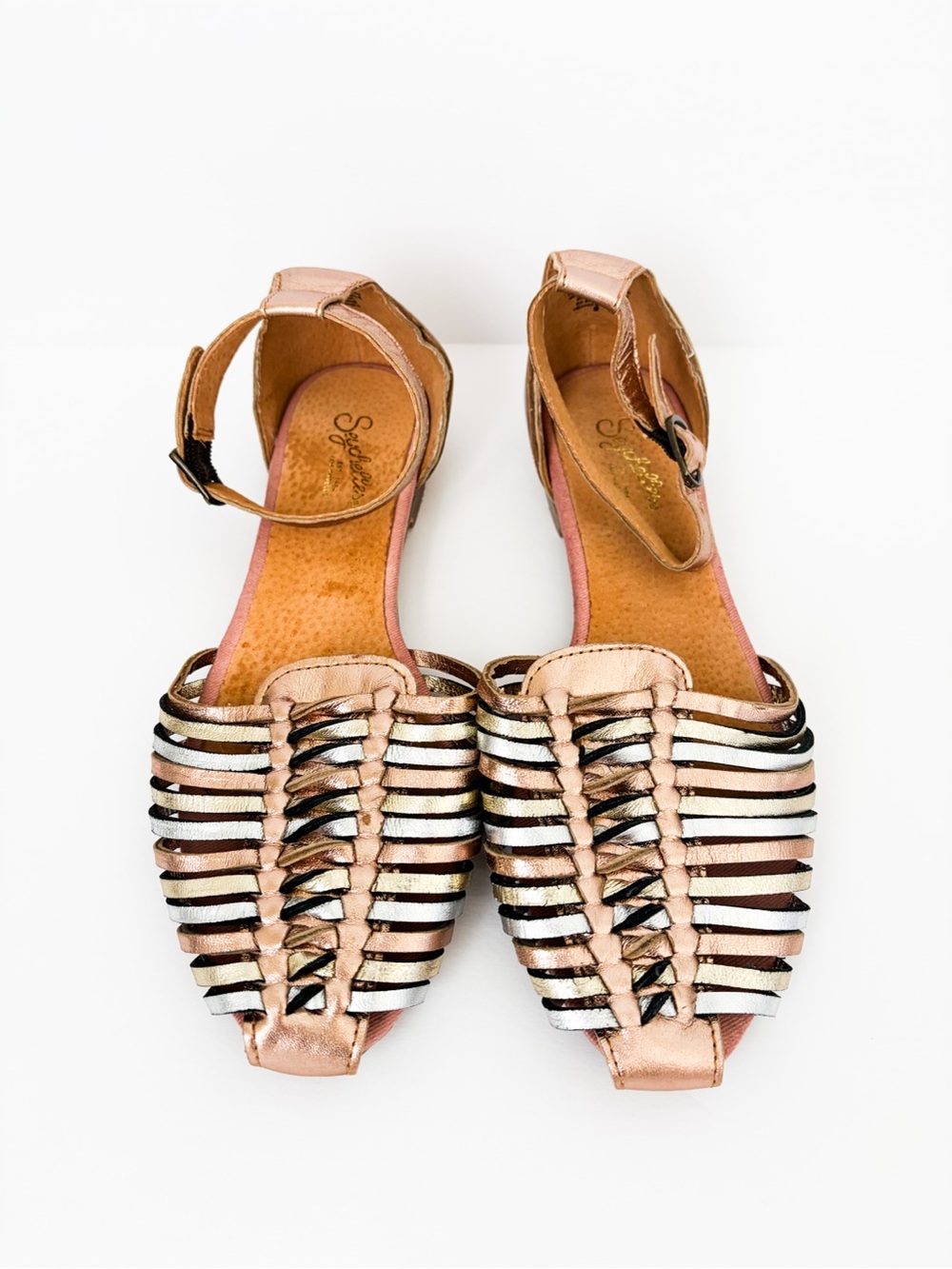 Seychelles Metallic Rose Gold and Silver Strappy Sandals